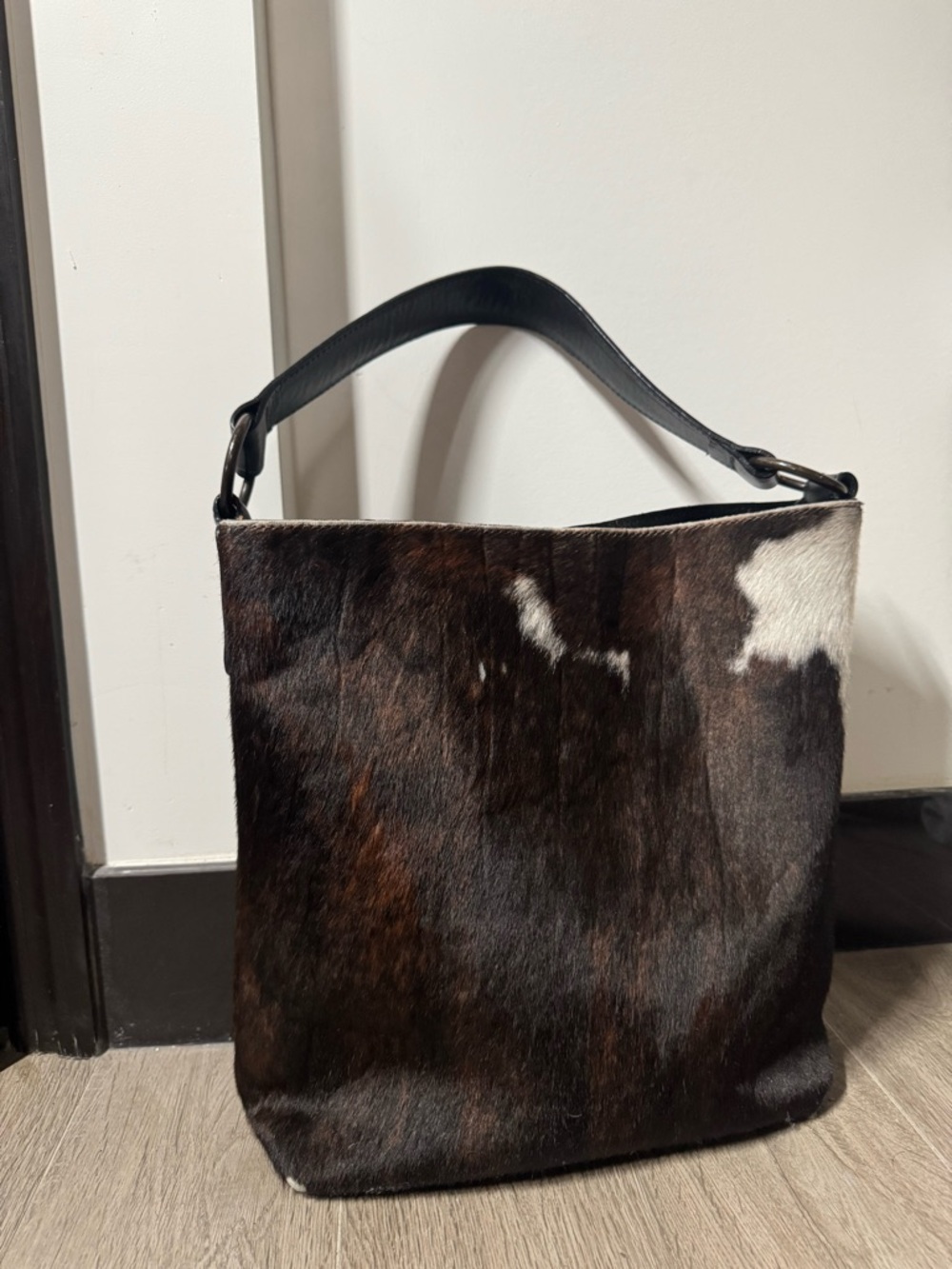 Cowhide Shoulder Bag with Black Strap